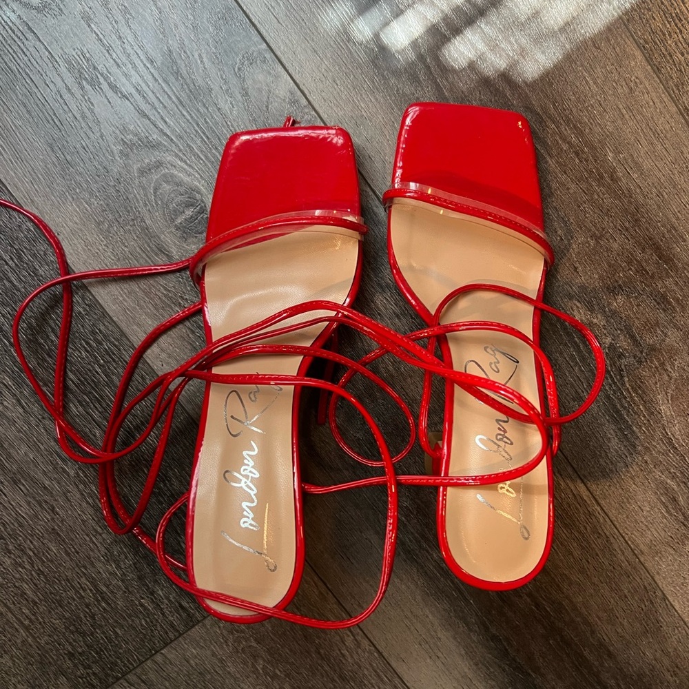 Red Strappy Square-Toe HEELS